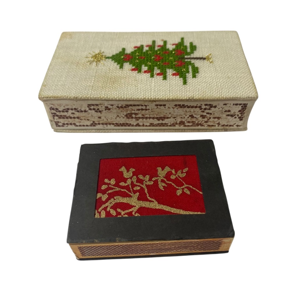 Vintage Christmas Tree Cross Stitchβ Gold Branch Fabric Matchbox Covers Set 2